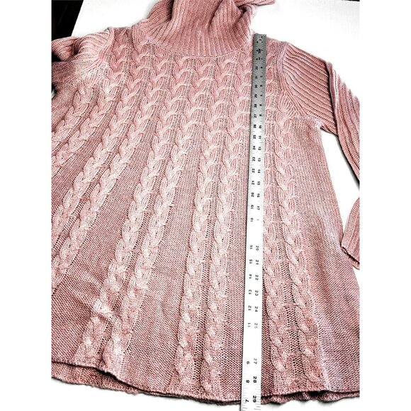 Womens Cable Knit Sweater Tunic Cowl Neck XL Oversized Slouchy Cozy Pink - Picture 5 of 13